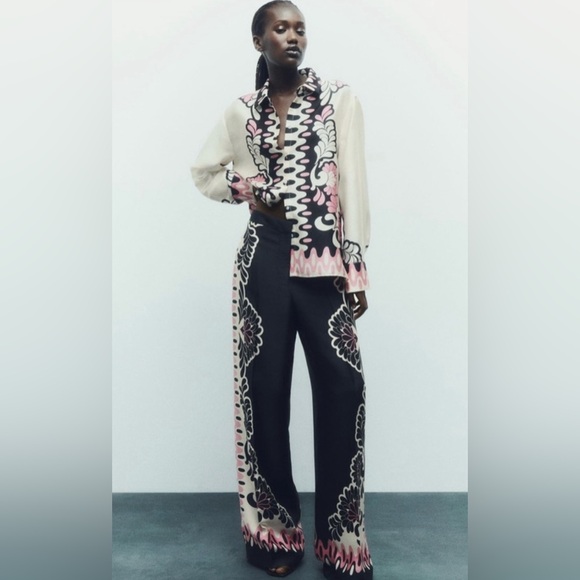 NWT Zara size small cream, black and pink button down - Picture 3 of 7